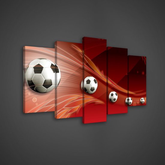 Canvas Schilderij - Voetbal - Sport - Voetballen - Rode Achtergrond - Rood - Inclusief Frame - 100x60cm (lxb) - 5 Luiks
