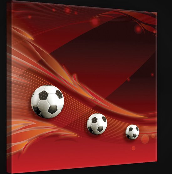 Canvas Schilderij - Voetbal - Sport - Voetballen - Rode Achtergrond - Rood - Inclusief Frame - 80x80cm (lxb)