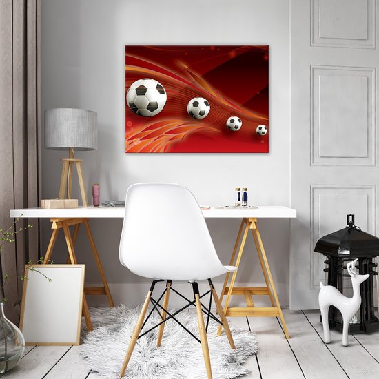 Peinture sur toile - Voetbal - Sport - Jouer au football - Fond rouge - Rouge - Cadre inclus - 80x60 cm (lxl)