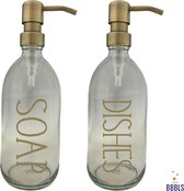 Giftset | Zeepdispensers | 2 stuks | Geschenkset | Soap & Dishes | Glas | 500ml | Goud | Transparante Fles | Goud RVS Pomp | Kado | Kadoset