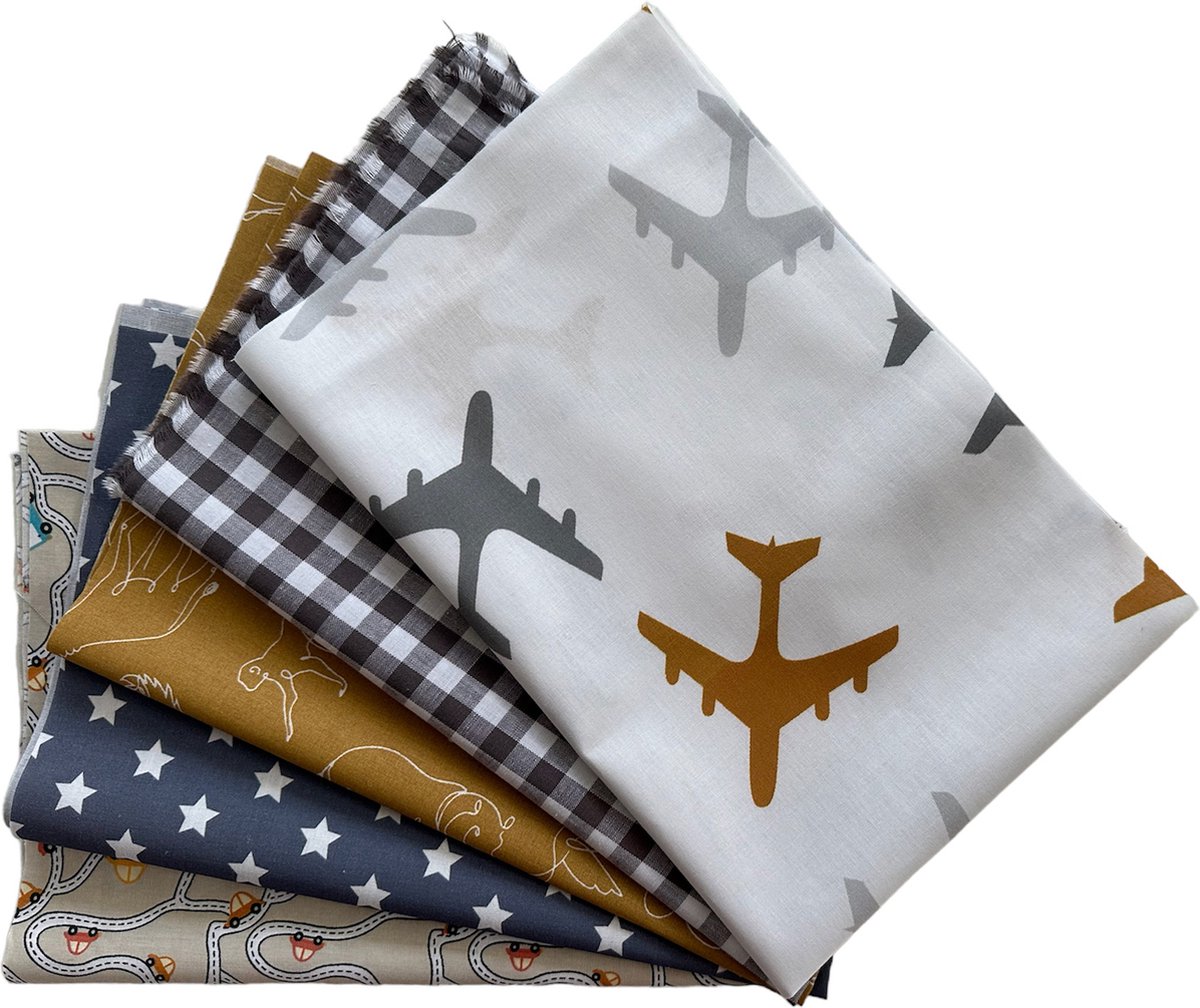 BINK Bedding - 5 lapjes - 100% katoen - Quilt Patchwork - Grijs 60 x 40 cm - Set = 5 lapjes stof - hobby - creatief - naaien