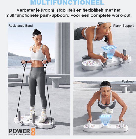 Power-8 Multifunctionele all in one Push up bord met teller - Push up board - Push up grips - Plank pro trainer - fitness apparaat - spieropbouw - biceps trainen - triceps - fitness apparaten - POWER-8