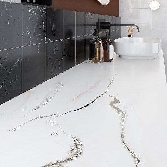 HotDecor Grijs Wit Marmer Behang 60cm X 300cm Keuken Vinyl Wrap voor Werkblad Teller Zelfklevend Behang voor Muur Grijs Marmer Contact Papier Peel en