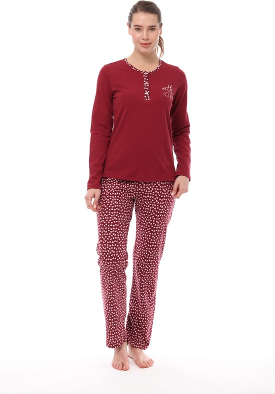 Pijadore - Dames Pyjama Set, Lange Mouwen, Kastanjebruin - XL