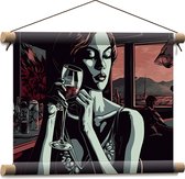 Textielposter - Vrouw - Restauraunt - Mensen - Wijn - Drinken - 40x30 cm Foto op Textiel