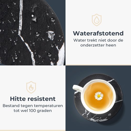 Sous-verres de verre Castagnola en similicuir avec support - Sous-verres de verre pour Verres - Design de Sous-verres - Ensemble de sous-verres - Sous-verres de verre - Similicuir - Sous-verres en cuir - Set de 10 - Zwart/ Wit