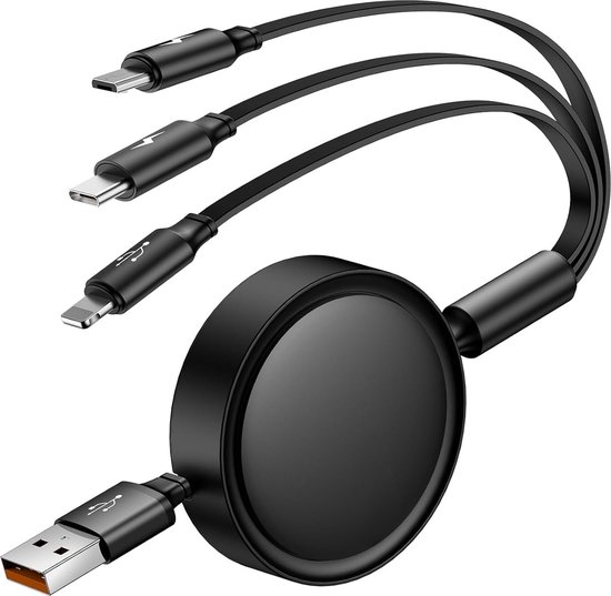 USB Kabel Splitter - Uitrekbare Oplaadkabel - Snellader - Met USB C, 8-PIN en Micro-USB Uitgang - Universeel voor GSM, Laptop, Tablet, Smartphone, Telefoon