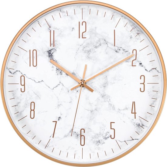 Horloge murale 30 cm Design marbre sans bruit de tic-tac silencieux grands chiffres horloge décorative moderne à cadre large pour salon salle de bain chambre cuisine