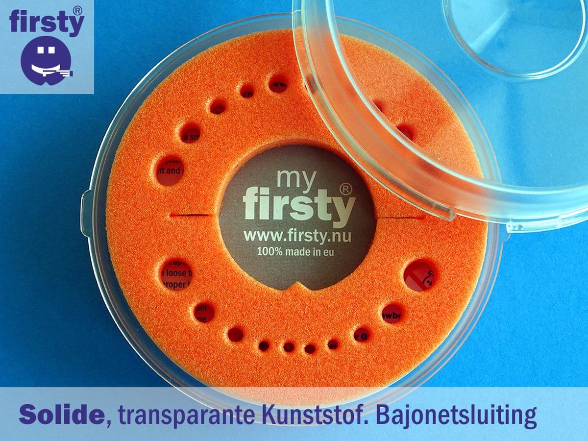 Goedkoopste Firsty Memory Kit - Met Tandendoosje Oranje - Jongen / Meisje - Inclusief Educatief Logboekje, Hoera-Sticker en Koelkastmageet - Gratis Verzending
