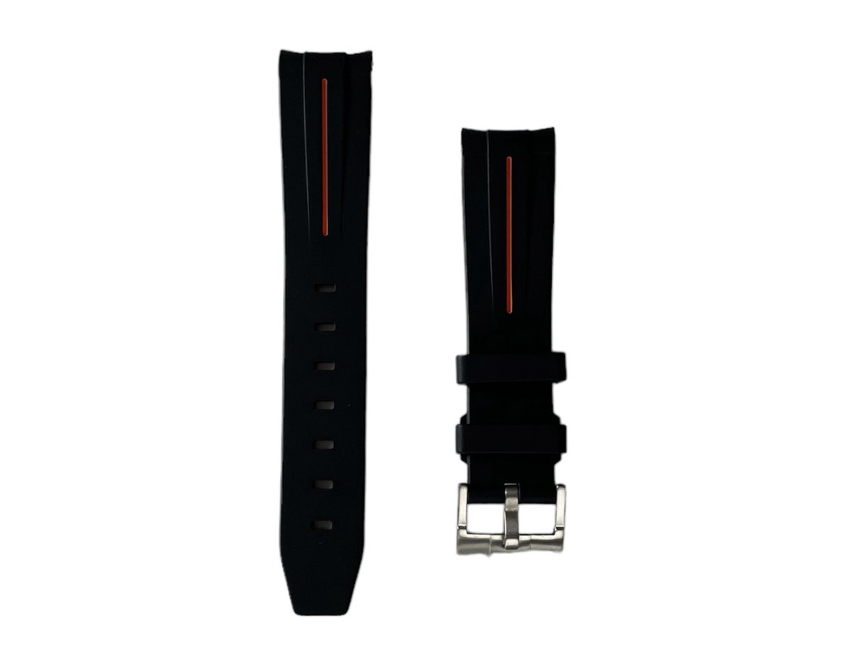 20mm Curved rubber strap Black Orange stripe Omega x Swatch Moonswatch Gebogen. bol