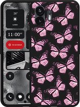 Cazy Hoesje Zwart geschikt voor Nothing Phone (2) Roze Vlinders