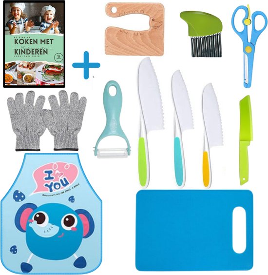 Foto: Dirniya xl kindermessen 12 delige set kindermes le petit chef mes kind keukenmes kinderen kindermessenset kinder koksmes kiddikutter kiddicutter incl snijplank