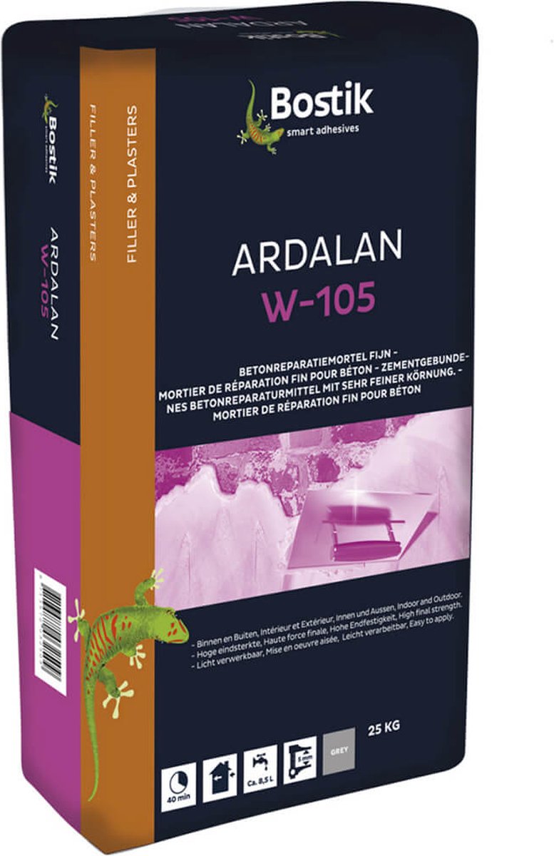 Bostik Ardalan W-105 uitvlakmortel - 25 kg zak - grijs fijnkorrelig - voor wanden binnen en buiten