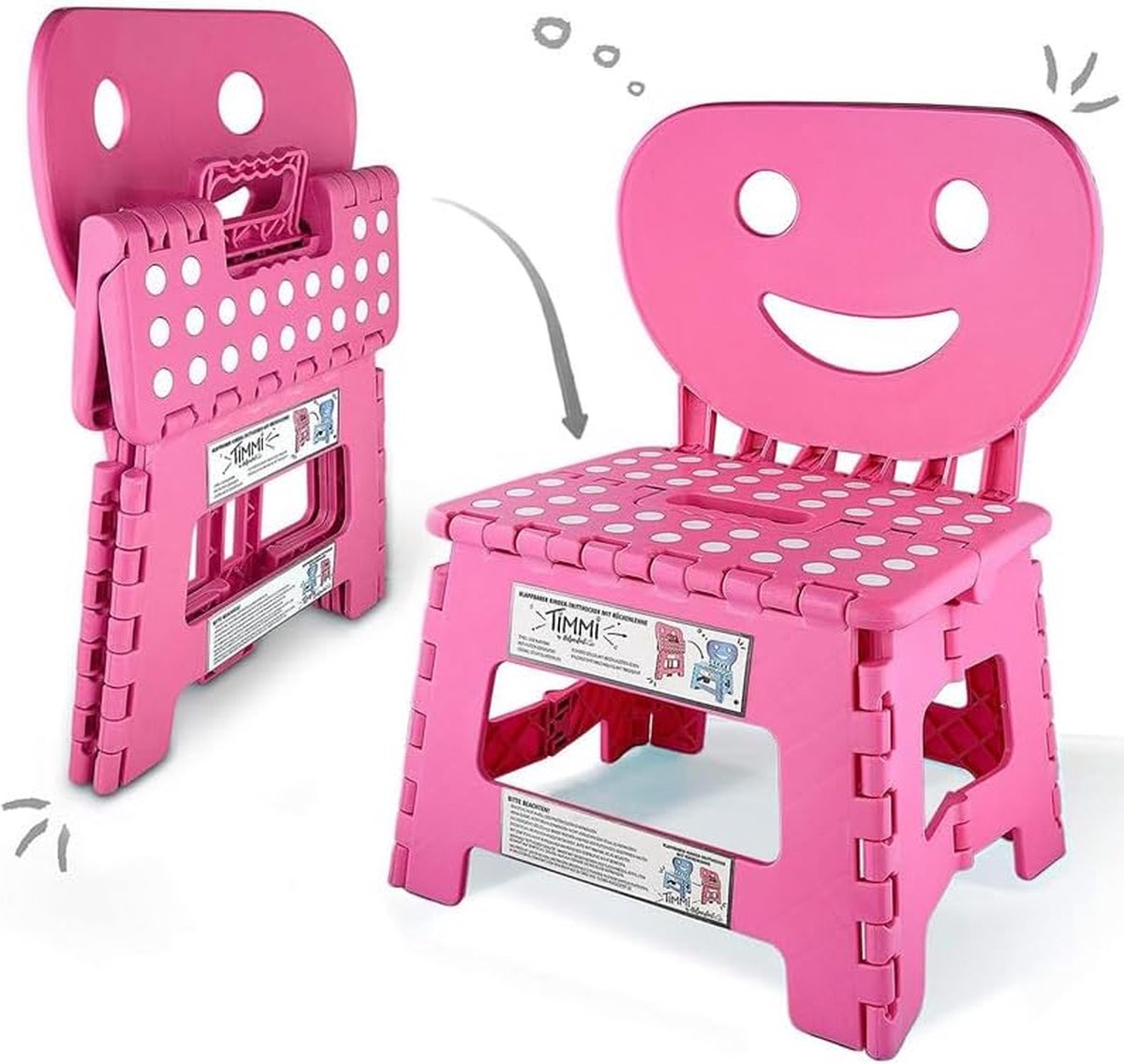 Image of 2-in-1 inklapbare kinderstoel, klein, met rugleuning en opstapkruk, stabiele stap, veilige zitting, eenvoudige bediening (roze/roze)