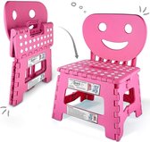 2-in-1 inklapbare kinderstoel, klein, met rugleuning en opstapkruk, stabiele stap, veilige zitting, eenvoudige bediening (roze/roze)