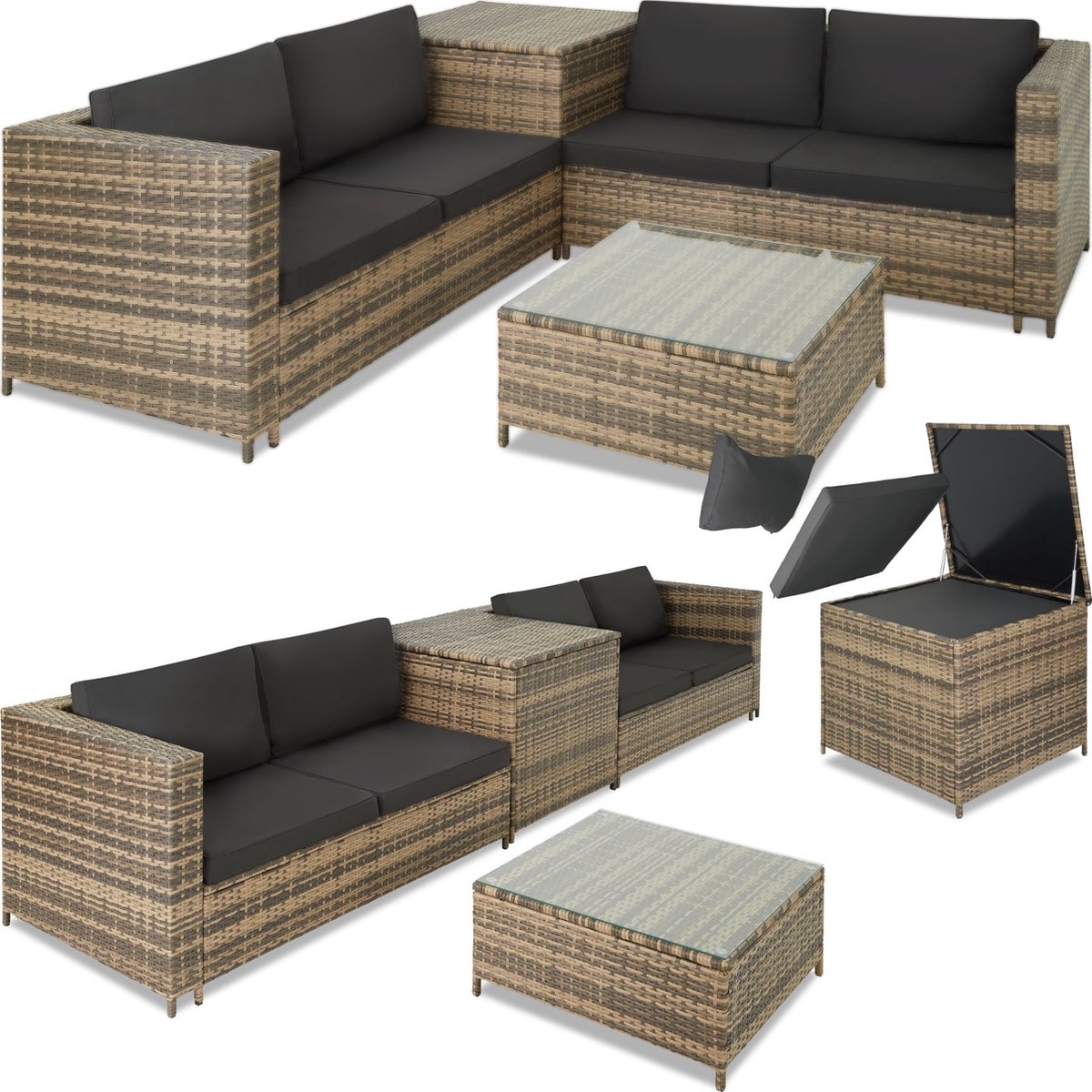 tectake - Wicker zitgroep Siena - diverse kleuren - natuur - 404627