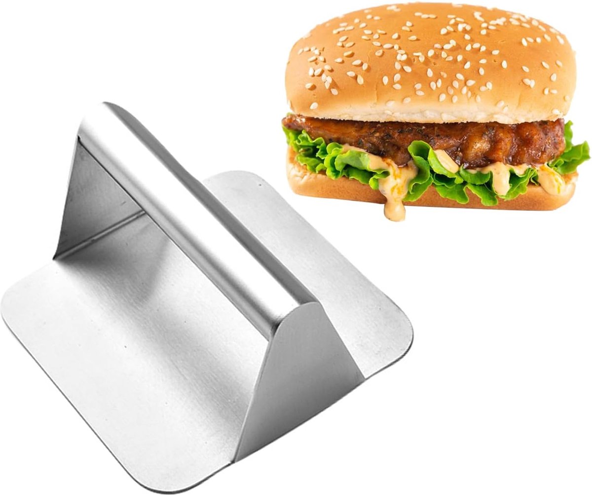 Burgerpers roestvrij staal vierkante anti-aanbak-grillpers voor spek grillaccessoireset voor het koken op de platte grillplaat 14 cm hamburgerpers voor vet uitdrukken