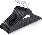 Houten kleerhangers set van 12 met 360° draaibare haak, antislip houten hanger voor pakken, jurken, kleding, jassen, jassen, overhemden, broeken, zwart