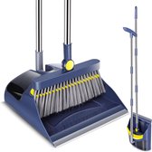 HEVOL Broom and Dustpan Set Set, 180 Degree Rotating Sweeper and Dustpan Combo with Long Handle, Upright Dustpan Set for Cleaning Home, Kitchen, Office, Navy Blue