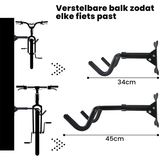 Fiets Verstelbare Ophangrek - Ophangsysteem - Ophangbeugel - Muurbeugel voor Fietsen - Muur Ophangrek - Fietshaak van Merkloos — afbeelding 5