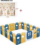 K IKIDO Grondbox - Kruipbox - Speelbox Inklapbaar - speelhek - Met speelmat - Met Zuignap - Playpen baby - 180 x 210x 60 cm - 22+2 panelen - Blauw+Geel