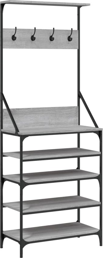 Staande Kapstok Met 9 Haken En Schoenenrek - Garderoberek - 70x32x175cm - Zwart
