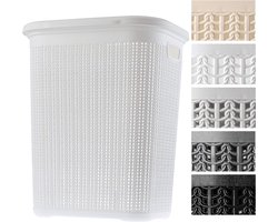 Wasmand, 50L, multifunctionele wasmand met deksel - lichte wasverzamelaar, wassorteerder van kunststof, voor badkamer, vuile kleding, speelgoed, wasmand - Wit KADAX