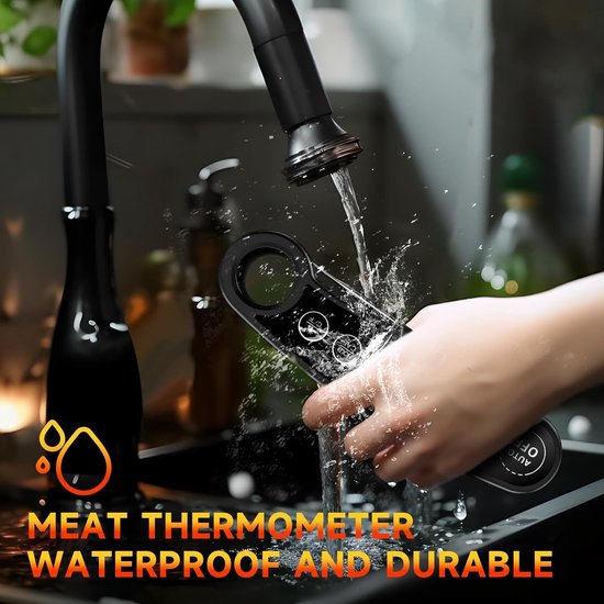 Rixora® - Vleesthermometer - BBQ Thermometer - Kernthermometer - Suikerthermometer - Keukenthermometer - Digitaal – Draadloos - Waterdicht - Zwart - Rixora