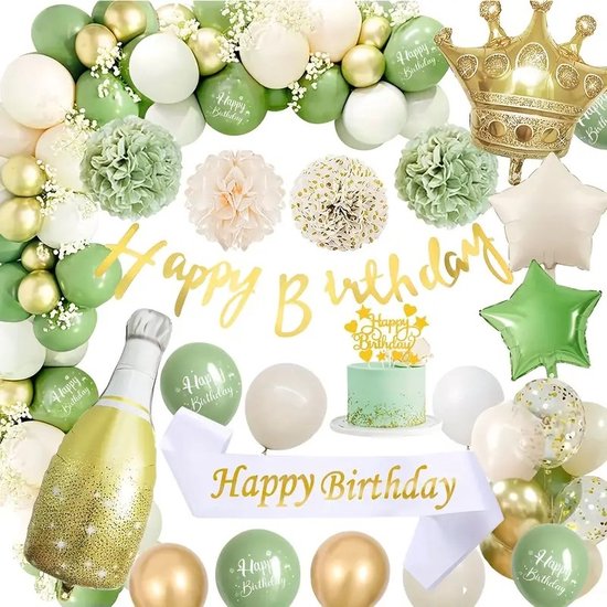 FeestmetJoep® Verjaardag versiering Groen & Beige 16, 18, 30, 40, 50 jaar