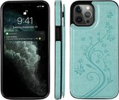 Hoesje geschikt voor Samsung Galaxy S24 Plus - Backcover - Pasjeshouder - Portemonnee - Bloemenprint - Kunstleer - Turquoise
