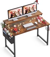 ODK Desk with Monitor Stand, Height Adjustable, Computer Desk with Storage Bag, PC Table with Headphone Holder, Small Office Table for Home Office (100 x 50 x 74 cm, Brown)