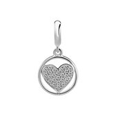 Lucardi Dames Zilveren hanger hartje in rondje - Hanger - 925 Zilver - Zilverkleurig