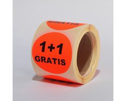 “1+1 gratis” stickers op rol - 225 per rol - 50mm rood