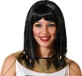 Atosa Verkleedpruik voor dames met half lang haar - Cleopatra - zwart - Egypte/geschiedenis/oudheid