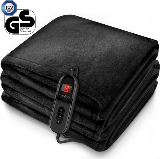Sinnlein® pluche elektrische deken 180 x 130 cm zwart- elektrische verwarmingsdeken met automatische uitschakeling -pluche deken- timerfunctie- 9 temperatuurinstellingen - mogelijkheid tot wassen tot 40 °C - digitaal