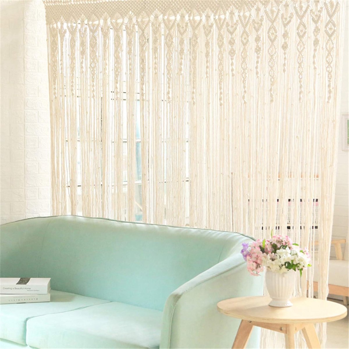 Dremisland Boho Macrame Muur Opknoping Geometrisch Geweven Wandtapijt Beige Katoen Handgemaakte Bohemian Art met Kwastje Craft Ornament voor Slaapkamer Woonkamer Appartement Kwekerij (Beige