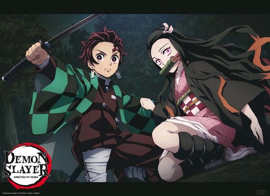 Poster Demon Slayer Tanjiro And Nezuko Fight Position 52x38cm