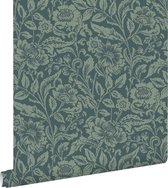 ESTAhome behangpapier vintage bloemen donkerblauw en vergrijsd groen - 139429 - 0.53 x 10.05 m