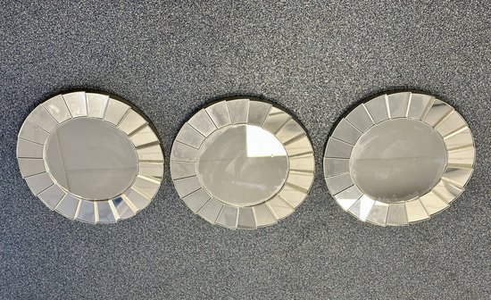 Set van 3 ronde wandspiegels - met facetten (3) - zilverkleurig - dia 25 x 2 cm - Wanddecoratie - Woonaccessoires