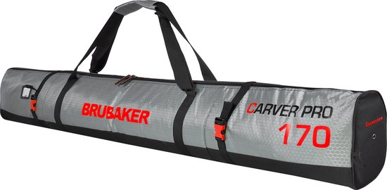 BRUBAKER CarverTec Pro - Skitas - Voor 1 paar Ski's & Stokken - Gevoerd - Zware Kwaliteit - Scheurvast - Skihoes - Verstelbare draag/schouderbanden - 170 cm - Zilver/Rood