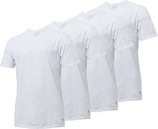 4-pak Heren t-shirts Gentlemen longfit ( extra lang ), 100% katoen voorgekrompen wit v-hals 4XL