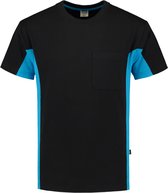 Tricorp T-shirt Bicolor Borstzak 102002 Zwart / Turquoise - Maat XS