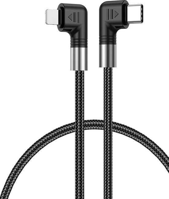 DrPhone D11 USB C naar lightning -PD 30W – Dubbele Haaks 90 Graden - Nylon Gevlochten Kabel & Data – 0,5M
