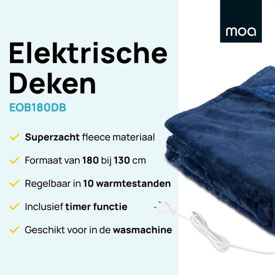 MOA Elektrische Deken - Flanel Fleece - Bovendeken - Superzacht - 180x130  -... | bol.com