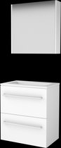 Basic Comfort 39 badmeubelset met spiegelkast, wastafelonderkast met grepen, 2 lades en acryl wastafel met 1 kraangat 60 x 39 cm, ice white
