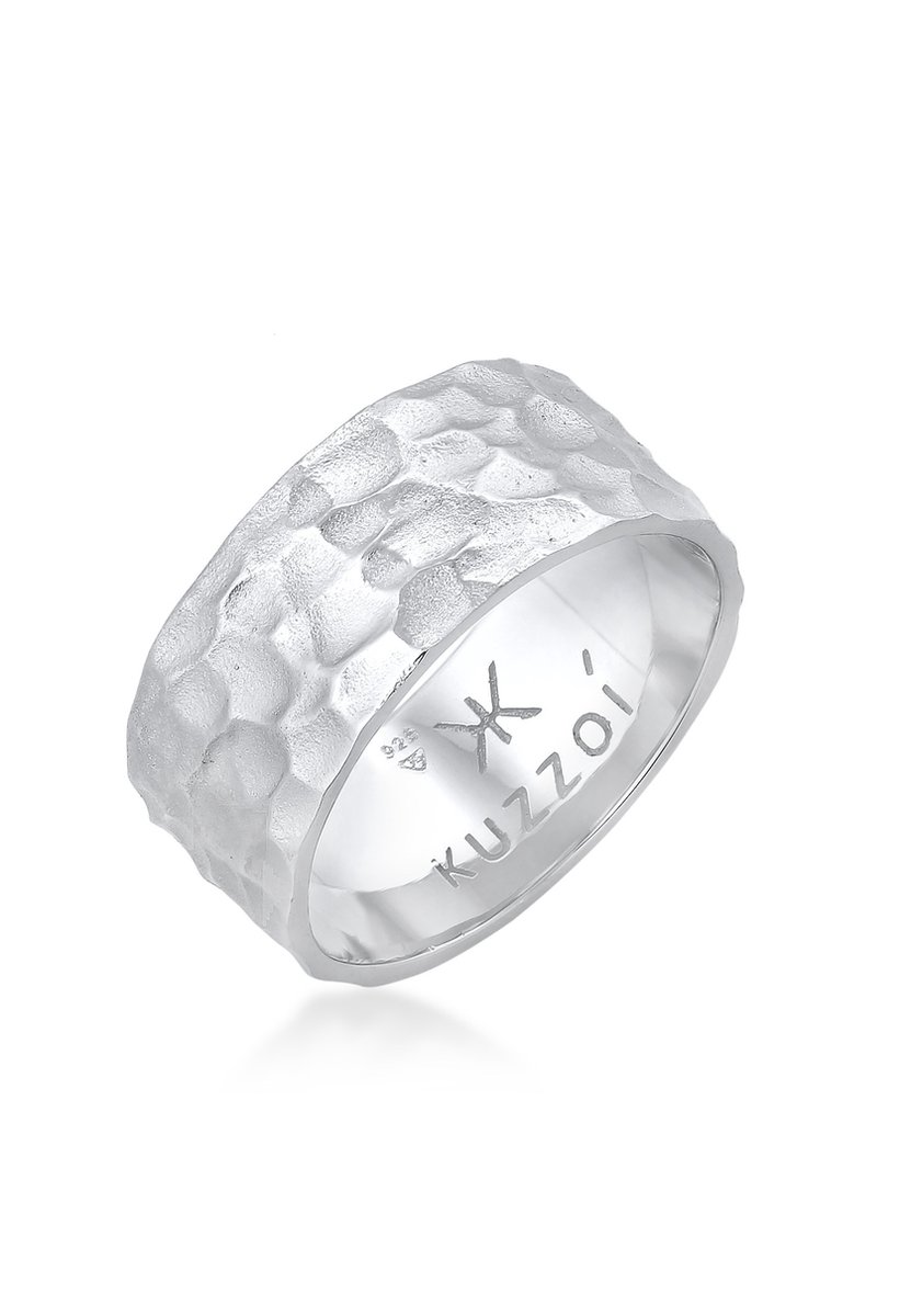 KUZZOI - Ring - Heren Band Ring Hammered Chunky Solid in 925 Sterling Zilver - Heren