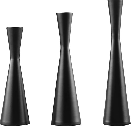 Set van 3 kandelaars, zwart, 24 cm, kandelaars, zwart