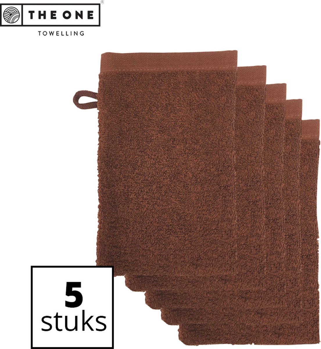 The One Towelling Washandjes - 16 x 21 cm - 5 Stuks - Washanden - Voordeelverpakking - 100% Katoen - Bruin