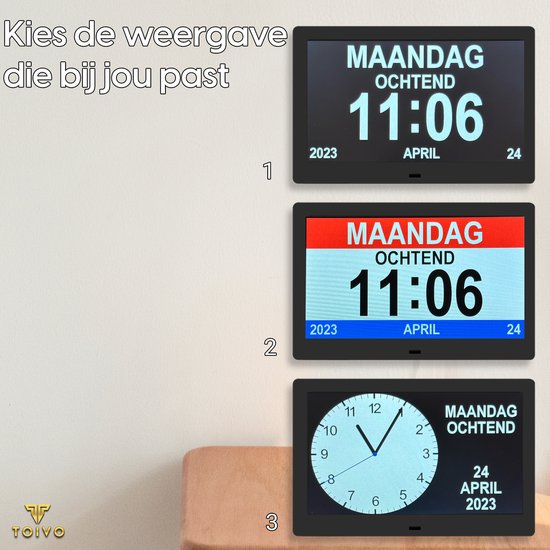 Toivo Dementieklok - 7 Inch Display - Met Afstandsbediening - Digitaal - Alzheimer - Kalenderklok - Klok Met Datum En Dag - Wandklokken