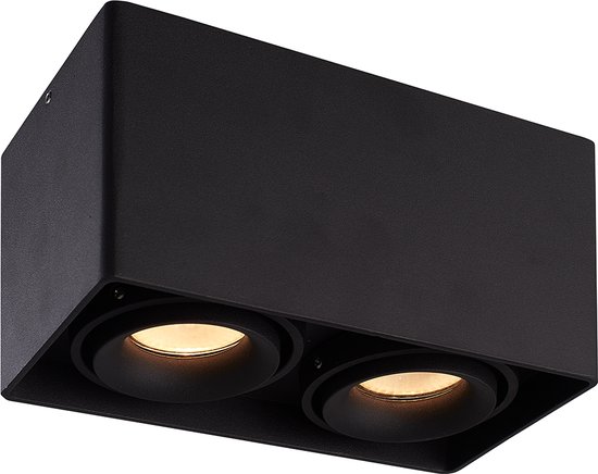 Spot LED HOFTRONIC ™ en saillie Black Rectangle Duo - Dimmable et Inclinable - avec 2x 5W GU10 Spot - Spot de plafond Esto - Convient pour une utilisation en intérieur